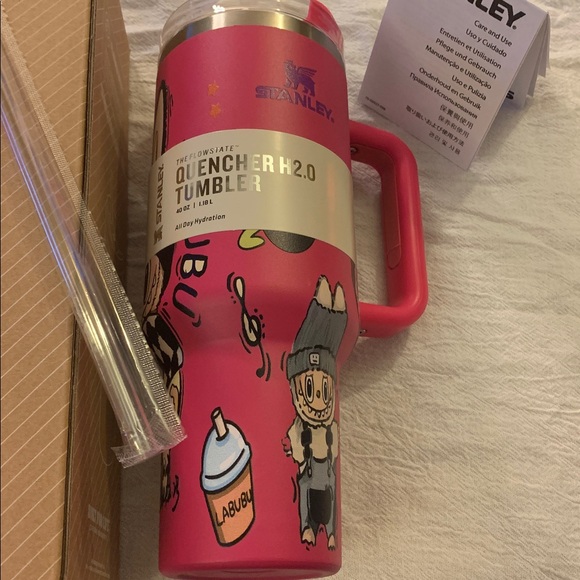 Labubu Stanley Pink Tumbler 40 Oz NEW All Day hydration Clear top reusable Straw - Picture 6 of 8